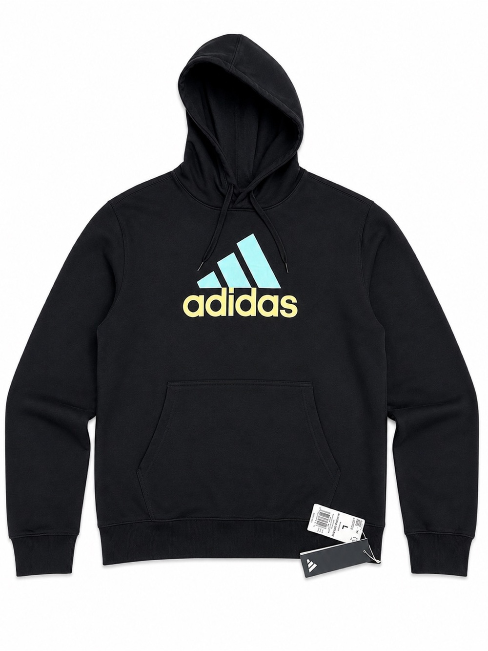 Adidas Men’s 2-Tone BOS pockets Black Aqua Fleece Hoodie LARGE NEW